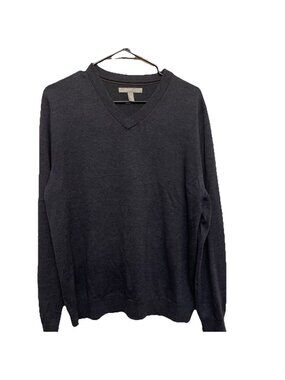 Nordstrom V Neck Knit Sweater Size Large 100% Extra Fine Merino Wool Dark Gray